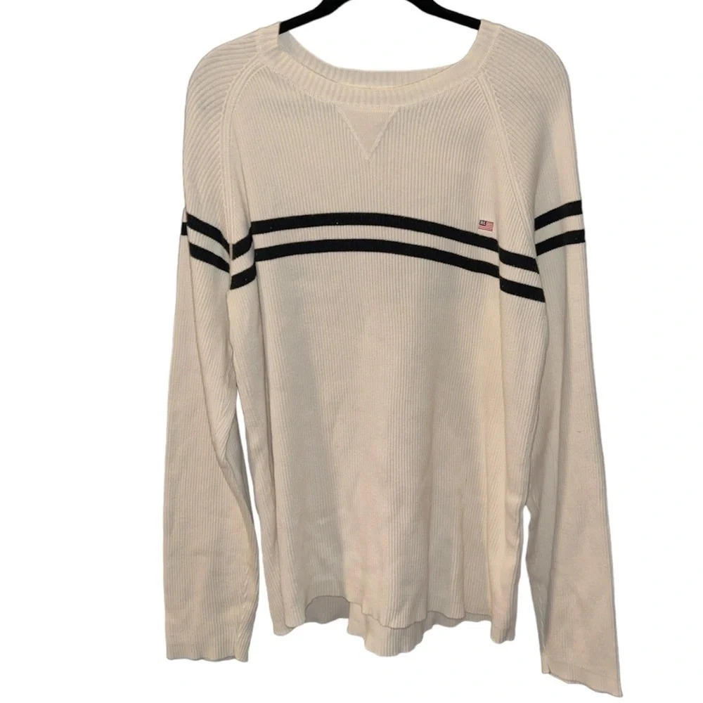 Ralph Lauren Knit Cotton American Flag Striped Crewneck Pullover Sweater